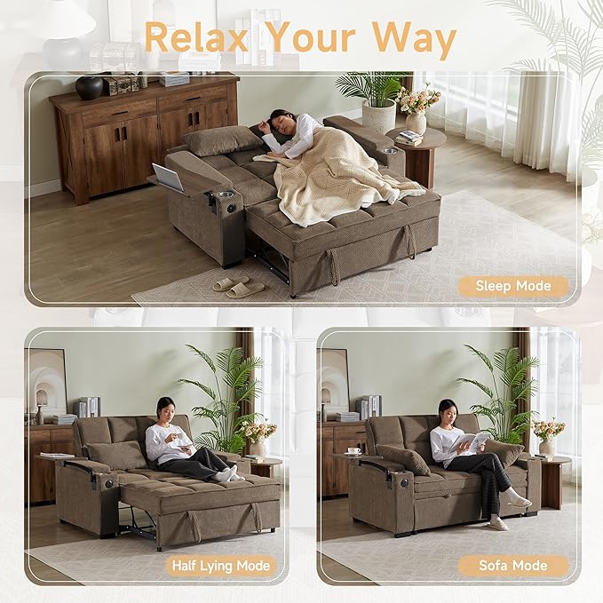 Auvsoce 65'' Chaise Lounge Chair Indoor, 3-in-1 Convertible Sofa Bed
