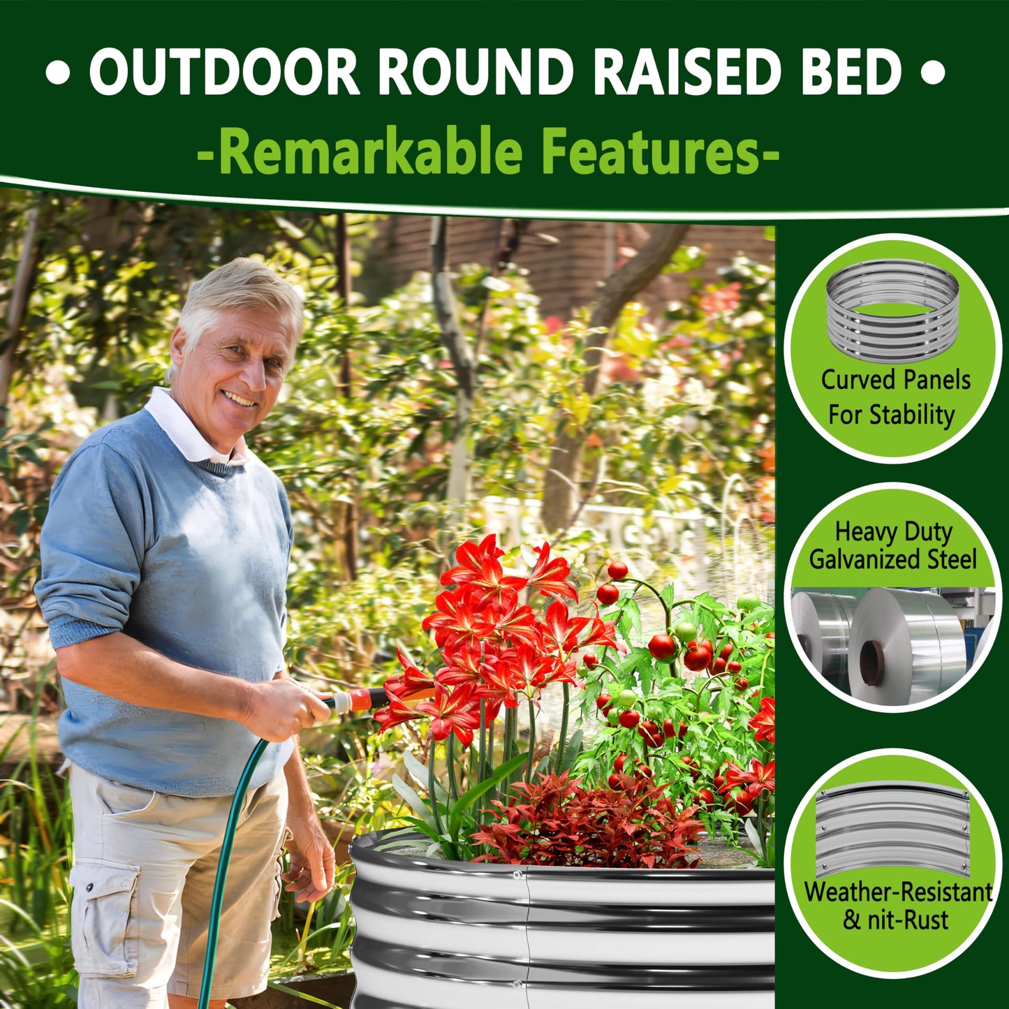 DIIYIV 2Pack 2x2x1ft Galvanized Raised Garden Bed, Planter Raised Garden Beds Outdoor, Round Clearance Raised Garden Beds for Gardening Vegetables