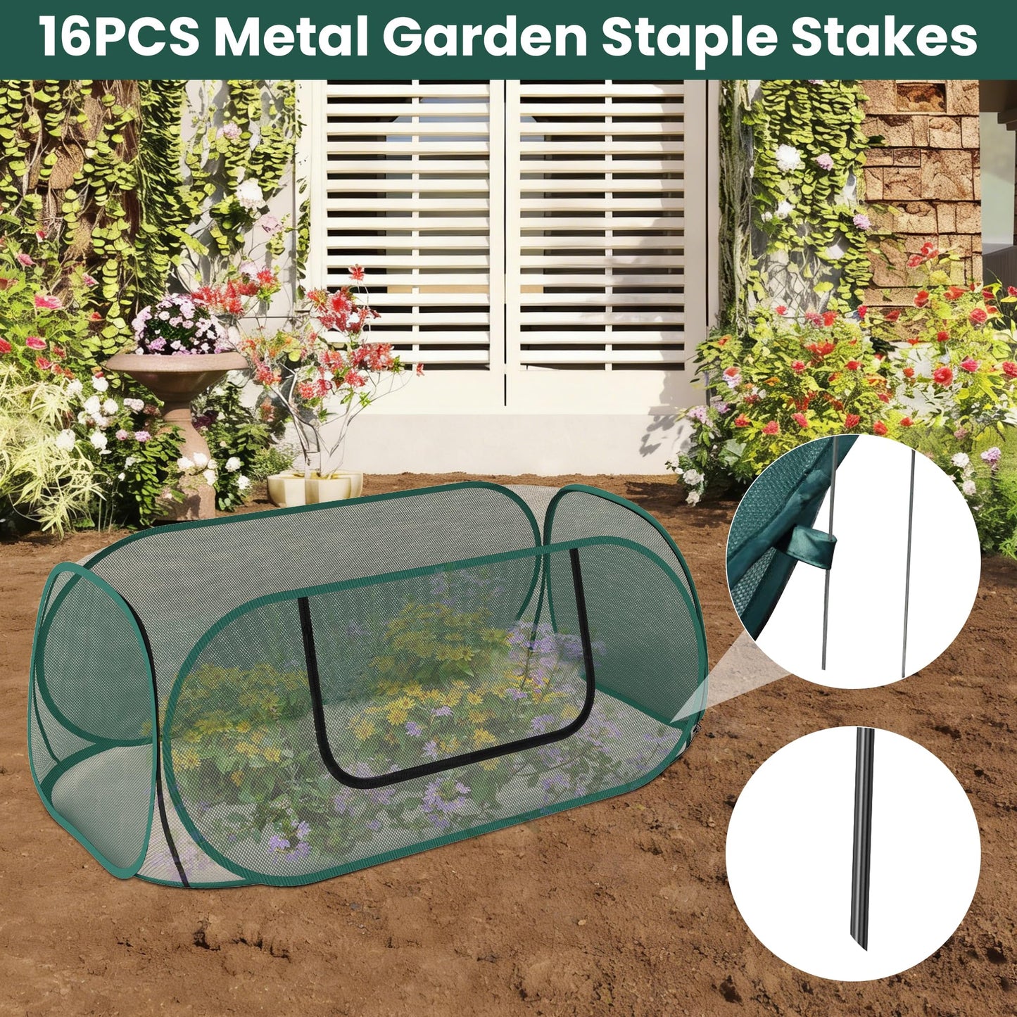2-Pack Raised Garden Bed Covers, 45" x 22" x 17" Mesh Crop Cage, Pop-Up Plants Cover with 30% Shade Cloth for Seedlings Vegetables Fruits Flowers, Protects Against Birds Animals Pests with 16 Stakes