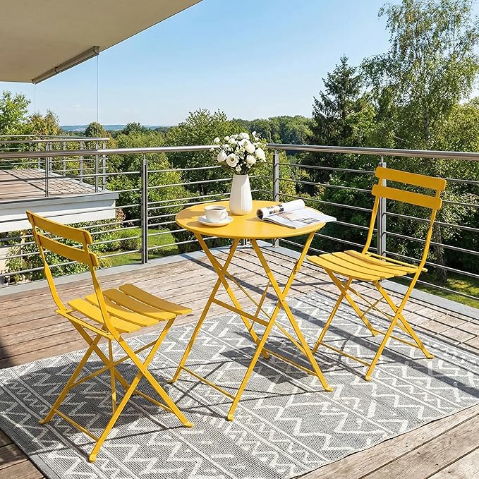 GarveeLife 3 Piece Outdoor Bistro Set, Metal Patio Furniture Set