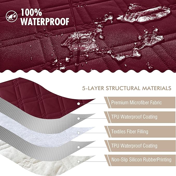 Genina Waterproof Couch Cover, Washable Anti-Slip 86.6 inch Sofa Covers