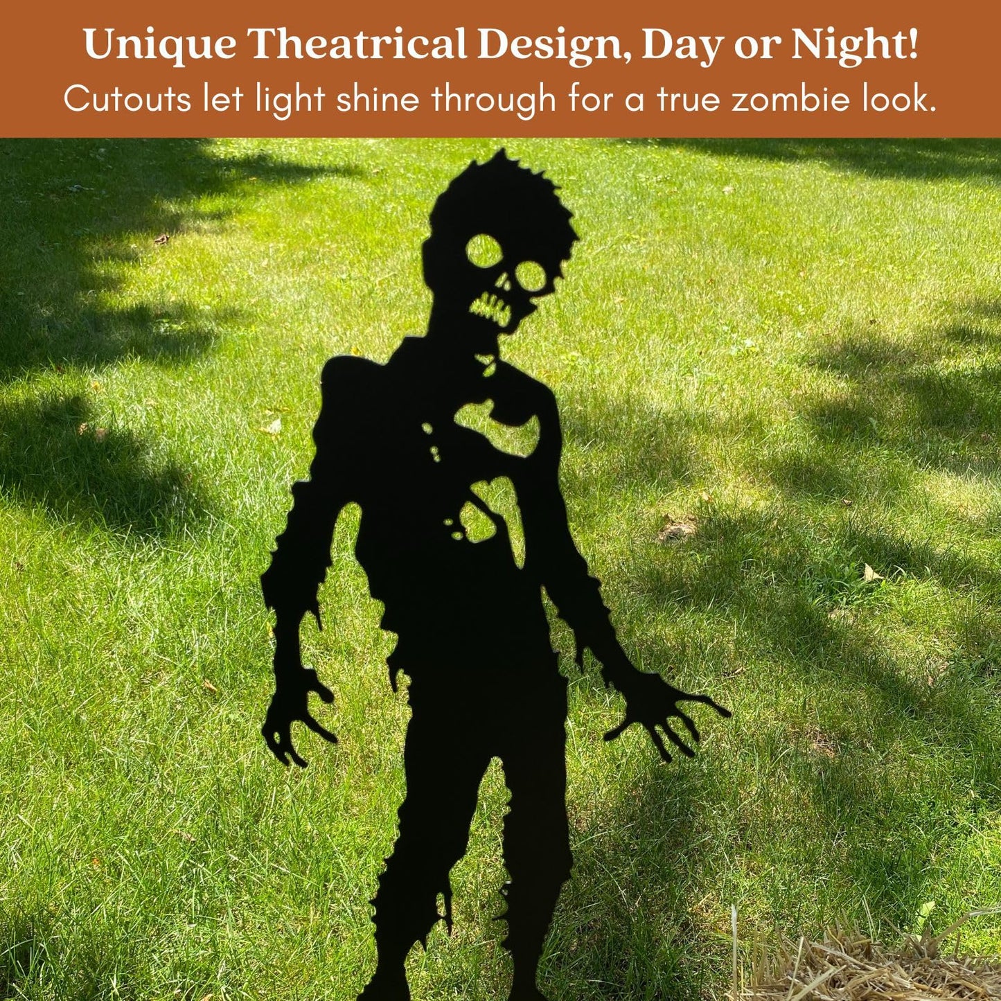 Clovers Garden 42" Tall Zombie Solid Metal Yard Stake (SET of 2) Halloween Outdoor Lawn Decoration Scene - Durable Weather Resistant Spooky Silhouette