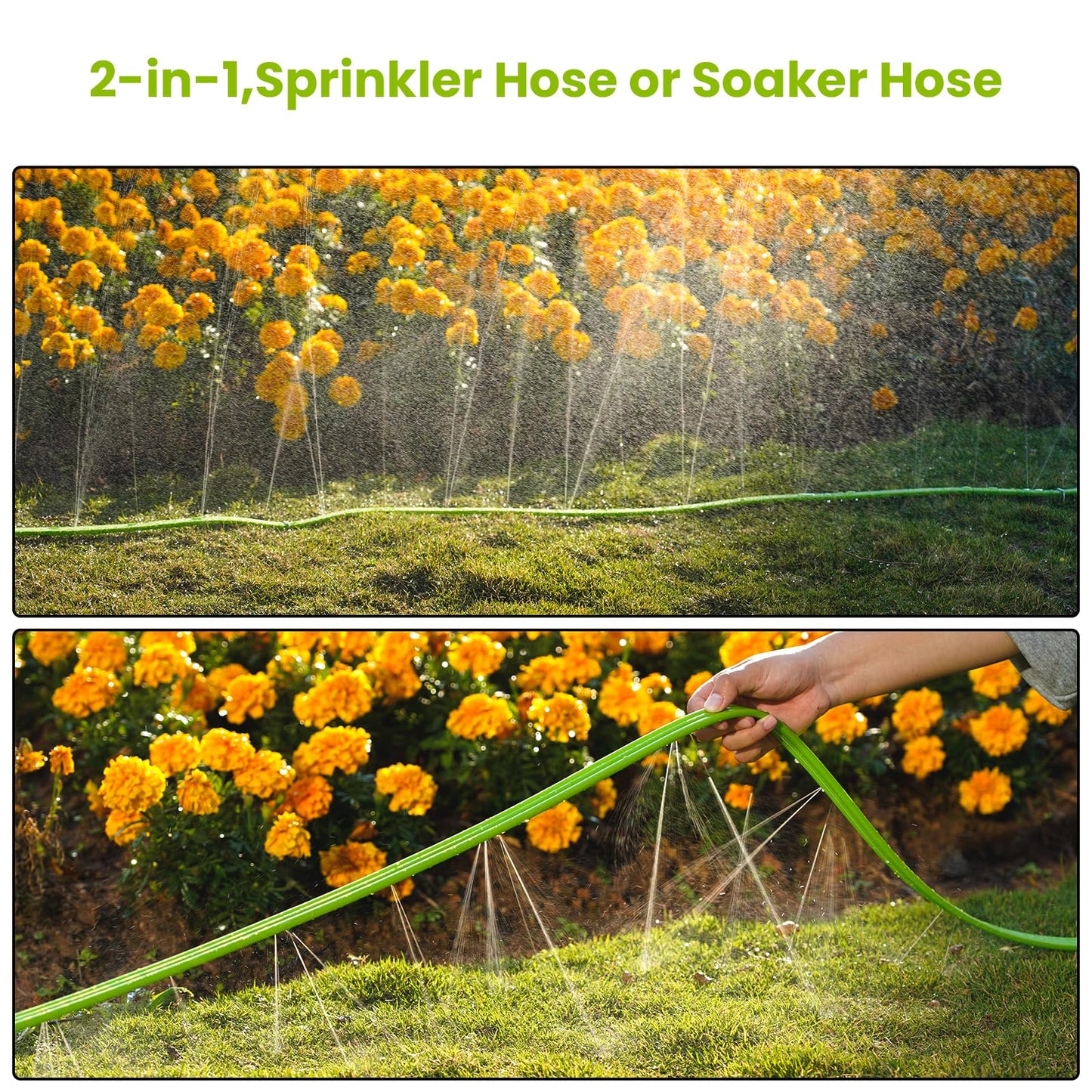 Sprinkler Soaker Hose 50FT with Holes, Garden Watering Hose with Stakes, Drip Hose Sprinkler, Efficient Saving Water for Lawn Garden and Yard, Leakproof