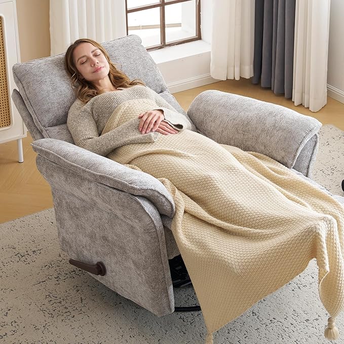 Oversized Glider Rocker Recliner, Chenille Rocking Nursery Chair
