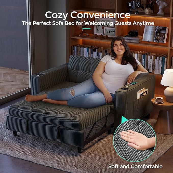 LINSY 54" Pull Out Couch with Charging Station