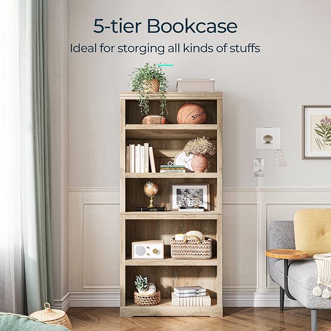 LINSY HOME 5-Shelf Bookcase, Bookshelves Floor Standing Storage Shelves 68 in