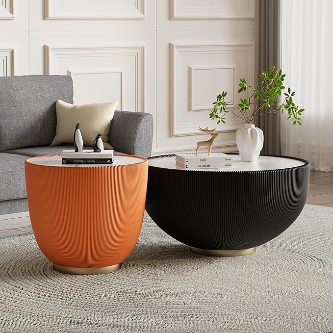 Round Marble Coffee Table Set of 2, 2 Piece Coffee Table and End Table