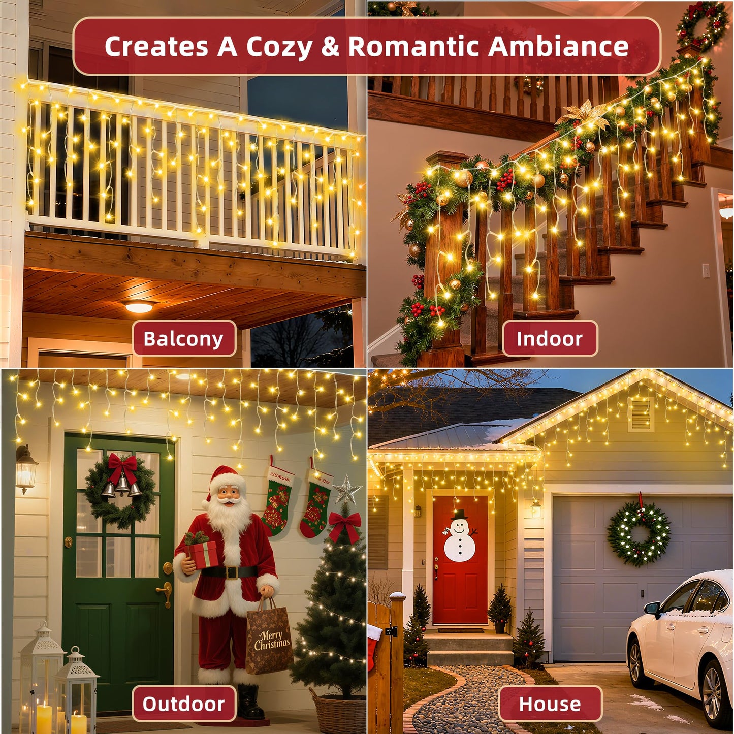 810 LED Christmas Lights Outdoor 82FT with 180 Drops, Christmas Decorations Hanging Lights 12 Modes, Dimmable Outsite Fairy String Lights for Wedding Party Holiday Winter Wonderland Decor Warm White