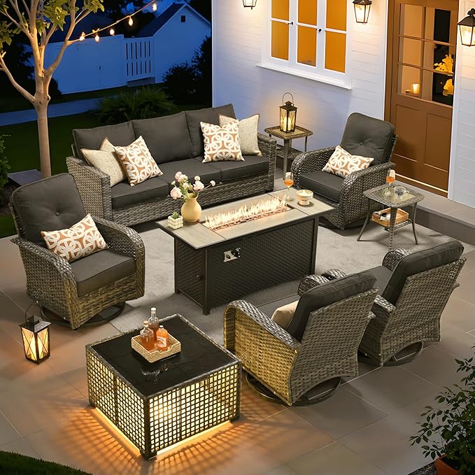 ovios 9 Pieces Patio Furniture Set, Outdoor Wicker Sofa Couch