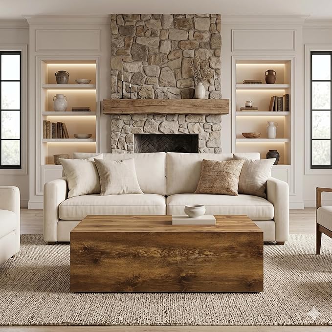 Coffee Table Living Room Table, Faux Marble Coffee Tables, Modern Wood Coffee