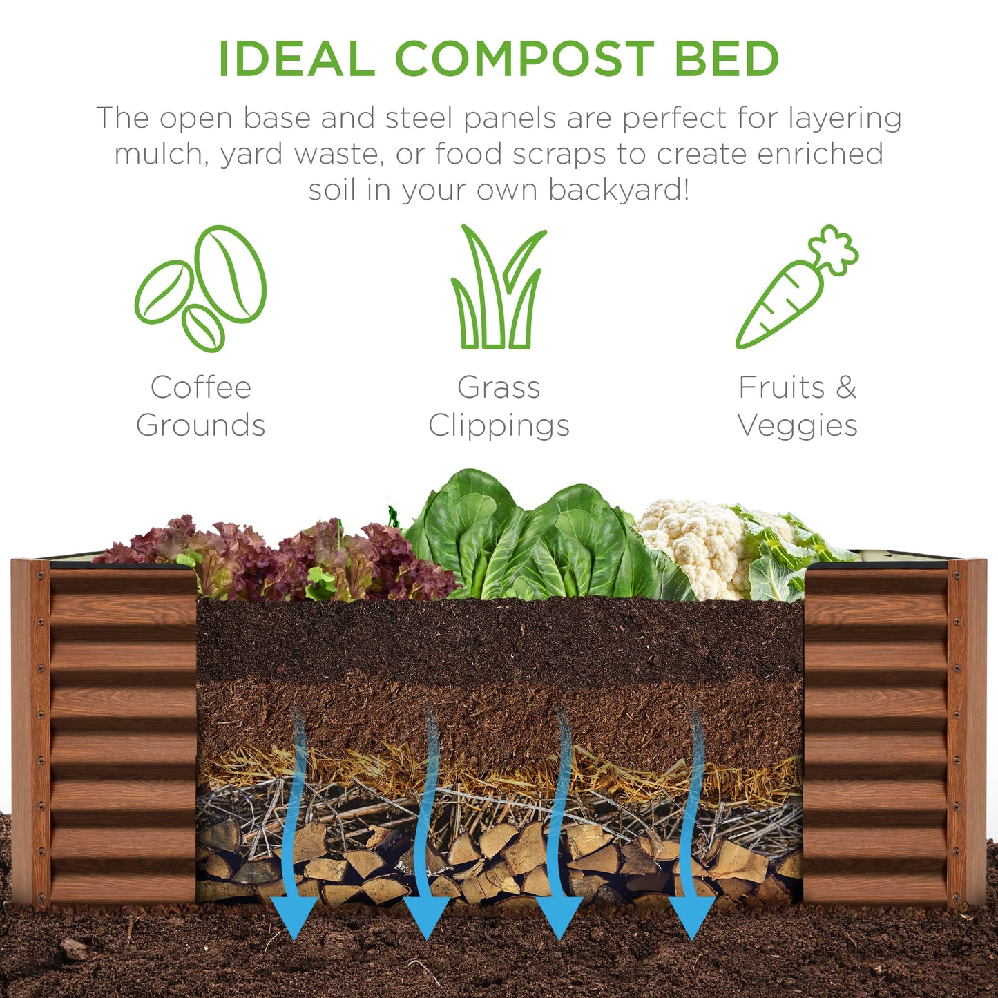 Best Choice Products 6x3x2ft Outdoor Metal Raised Garden Bed, Deep Root Box Planter for Vegetables, Flowers, Herbs, 269 Gallon Capacity, 100% Non Toxic Materials - Wood Grain
