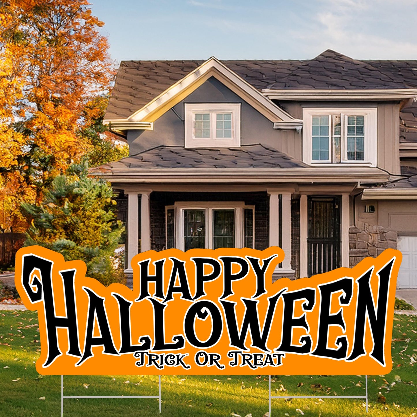 Large Happy Halloween Yard Sign Home Outdoor Lawn Decoration With Stakes Scary Spooky Decor 48x16 Inches