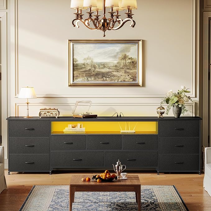 Huuger 78.7 Inch TV Stand for 75, 80 Inch TV, 11 Drawer Long Dresser