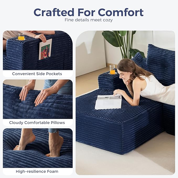 MAXYOYO 132" Giant U-Shaped Modular Sectional Couch, Modern Boneless Couch