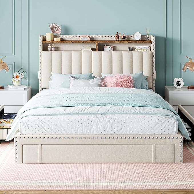 EnHomee Upholstered Full Bed Frame