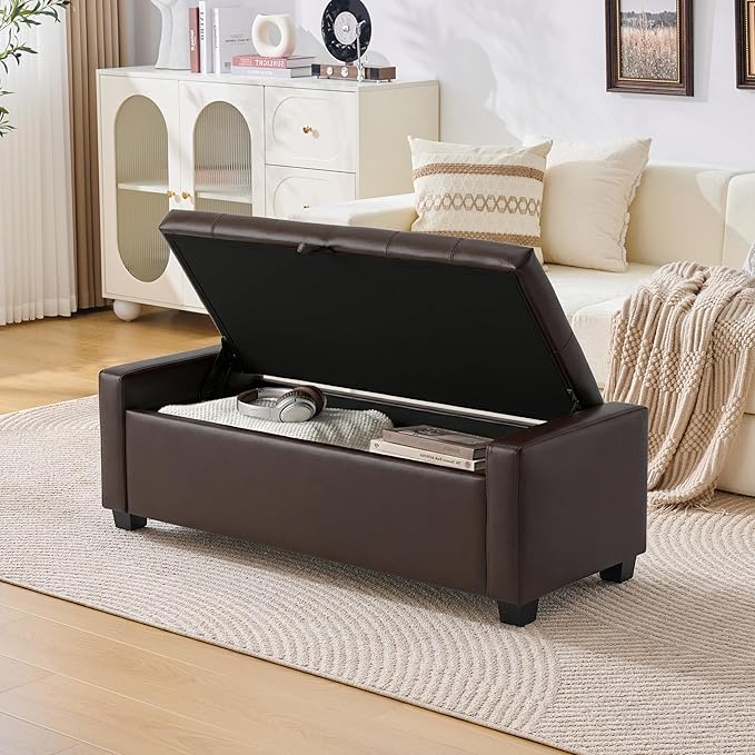 Huatean Home 48" Ottoman with Storage, Storage Ottoman Bench with Safety Hinge