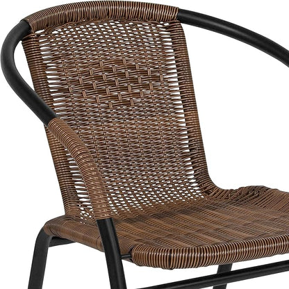 Flash Furniture Lila Modern Rattan Indoor/Outdoor Stackable Dining Chairs, Stacking Rattan Bistro Chairs for Patio or Restaurant, Set of 4, Brown