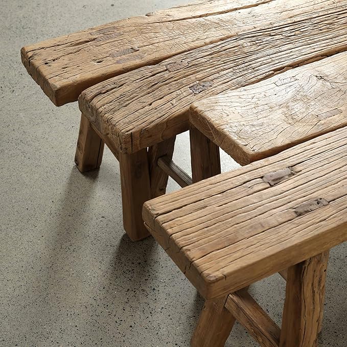 Artissance 20" H Vintage Noodle Bench 5-5.5ft Long Weathered Natural