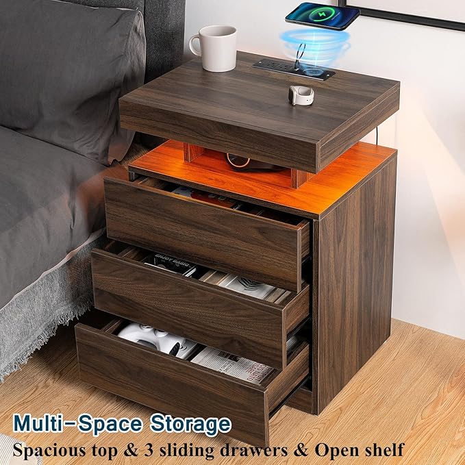 HOMMPA Set of 2 Rustic Brown Nightstands
