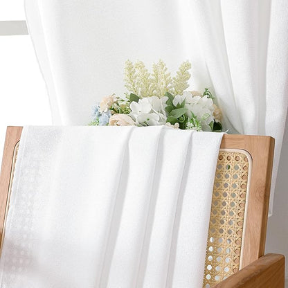 Tollpiz Linen Curtains Living Room Rod Pocket Semi Sheer Curtain Burlap Light Filtering Thick Linen Drapes for Bedroom, 38 x 63 inches Long, White, Set of 2 Panels