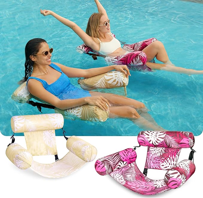 SLOOSH Inflatable Pool Floats Adult, 2 Packs Floating Lounge Chairs, Blow up