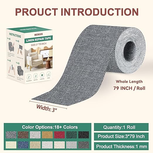 BESEZX Linen Fabric Repair Tape, 3x79 Inch Self Adhesive Repair Patches