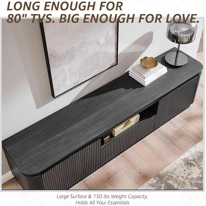 70" Fluted TV Stand for TVs Up to 80", Mid Century Modern Entertainment Center