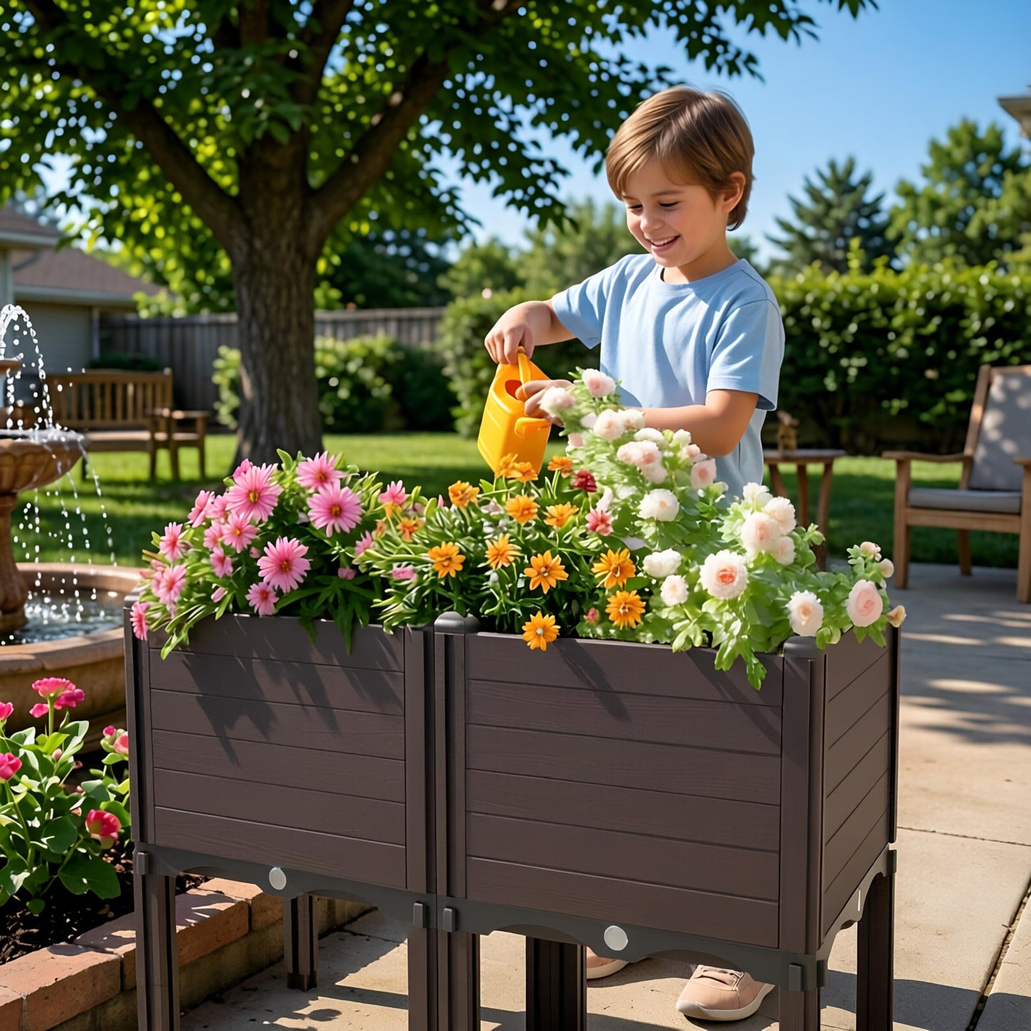 INSECT GENERAL Raised Garden Bed with Legs, Outdoor Planter Boxes & Rectangular Planter, Elevated Above Ground Garden Bed Plastic Flower Pot for Patio Yard, 23.62" × 11.81" × 22.44"
