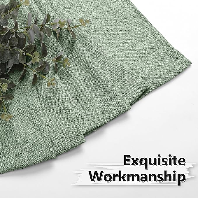 Tollpiz Short Linen Curtains Bedroom Rod Pocket Semi Sheer Curtain Burlap Light Filtering Thick Linen Drapes for Living Room, 38 x 45 inches Long, Sage Green, Set of 2 Panels