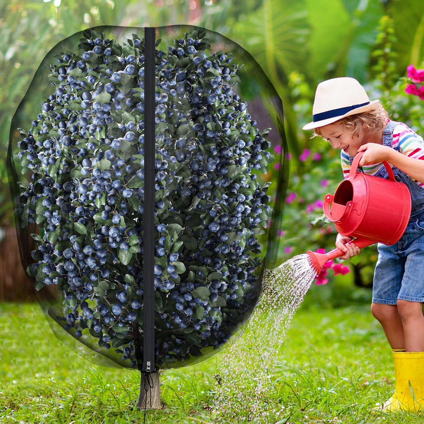2 Pcs Black Large Fruit Tree Netting with Zipper and Drawstring, 5.3 x 5.3 Ft Breathable Mesh Garden Bird Netting Plant Cover, Insect Bird Barrier Net Mesh for Protect Plants from Squirrel Bugs