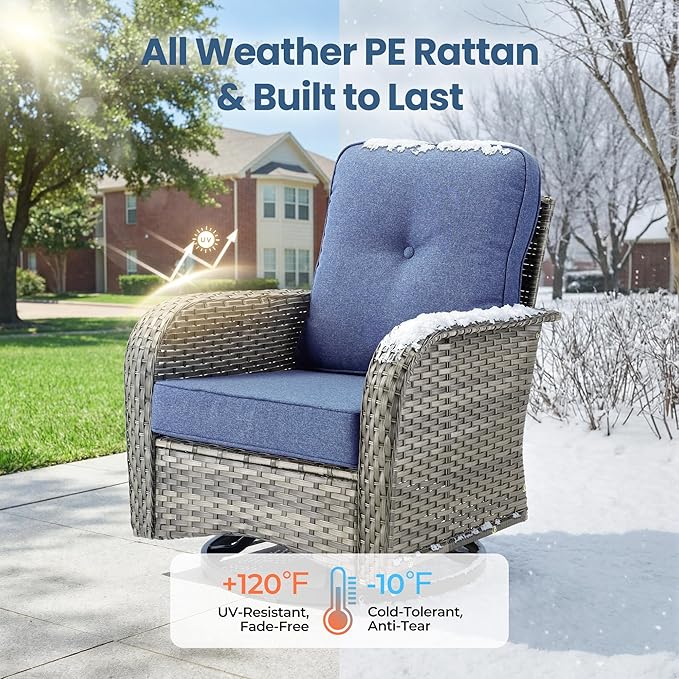 Weaxty 7 Pieces Patio Furniture Set, Wicker Outdoor Swivel Rocking Chairs