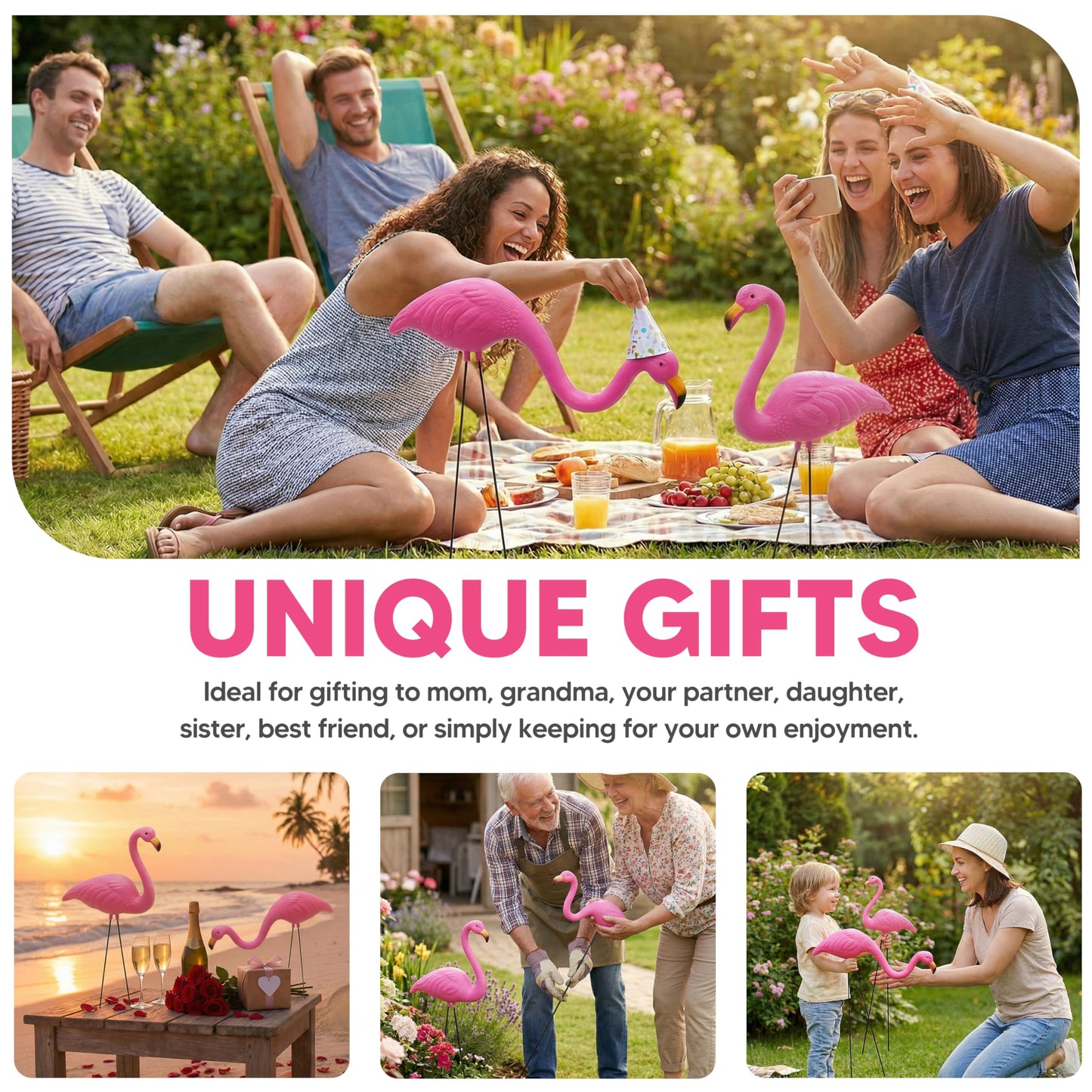 JOYIN Set of 6 Small Pink Flamingo Yard Ornament Stakes, 17" Plastic Flamingo Lawn Statues with Metal Legs for Sidewalks, Outdoor Garden Decor, Luau & Pool Party Decorations, 2 Styles