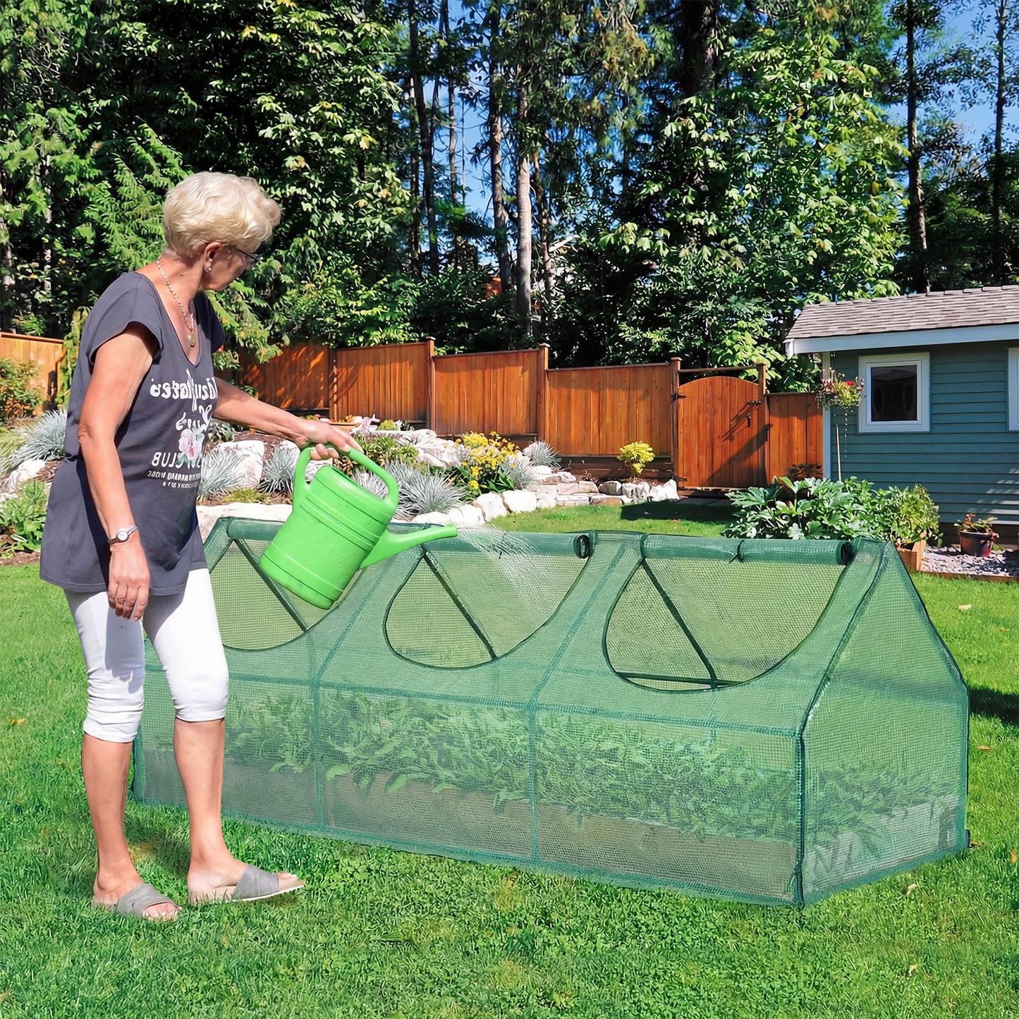BPS 9x3x3 ft Mini Greenhouse with Green PE Cover UV-Protected Roll-Up Zipper Doors, Ideal for Indoor or Outdoor Use on Raised Garden Beds