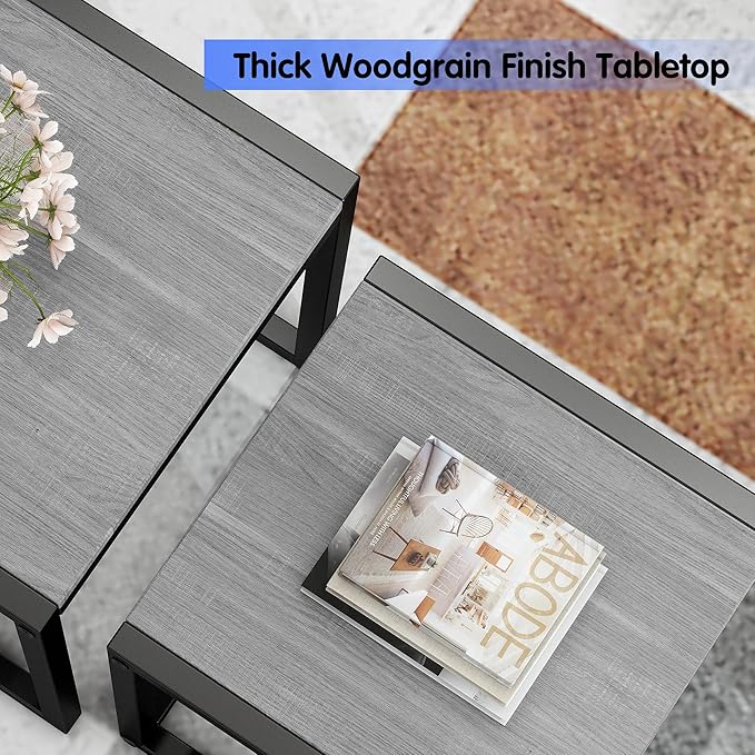Nesting Table Set of 3 Side Tables, Modern Coffee Table Stacking End Table