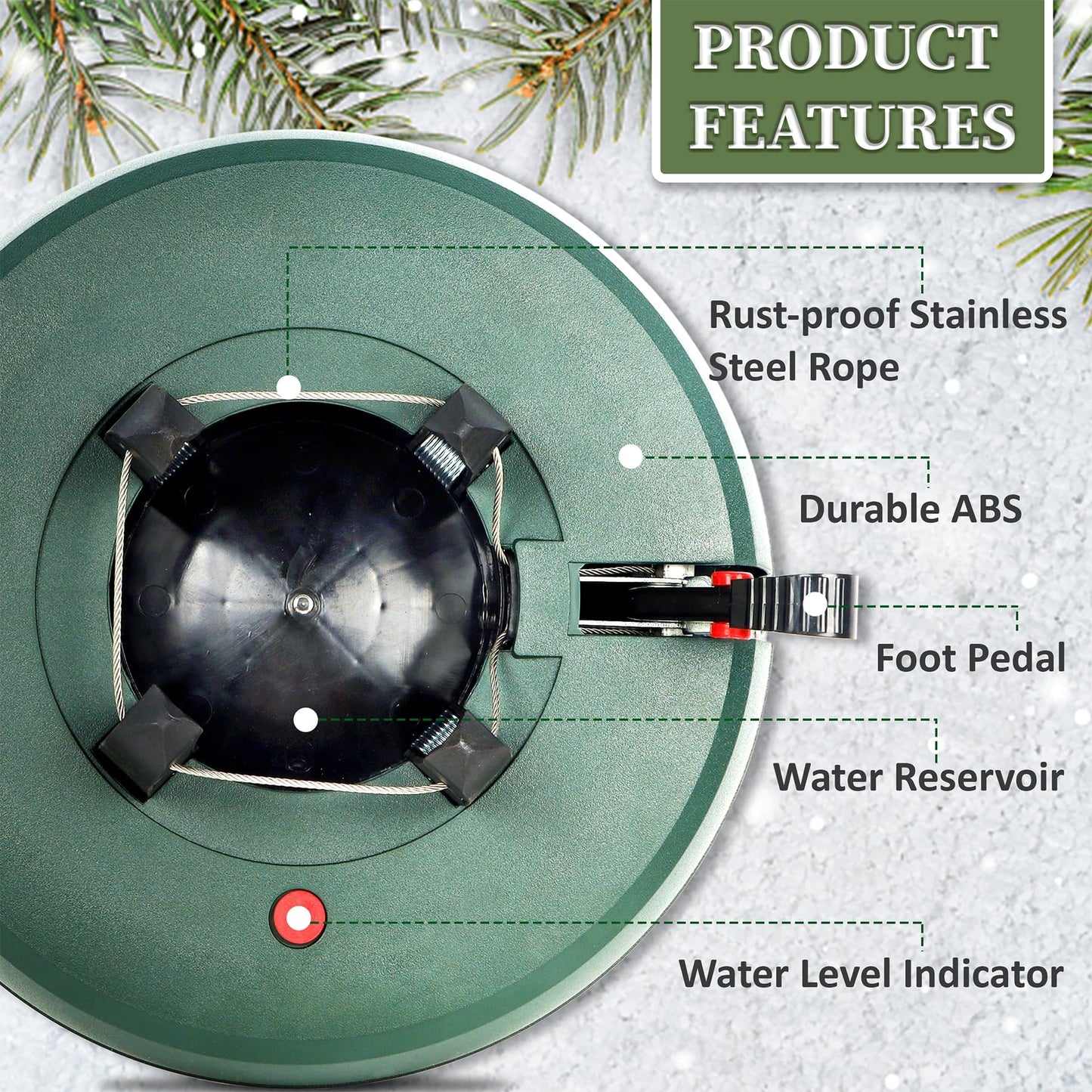 Blissun Christmas Tree Stand with Water Reservoir, Fast Clamp, Foot Pedal, Water Level Indicator, Fits up to 8FT Real Trees