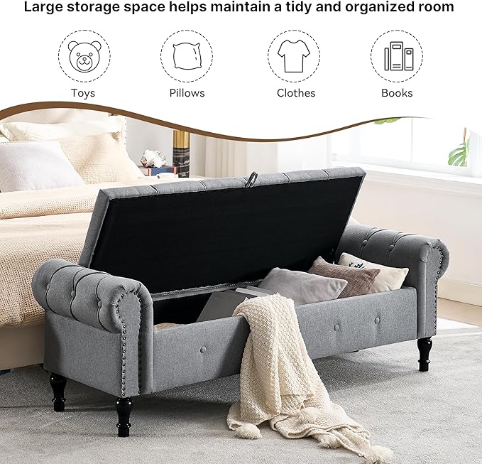 67 Inch Storage Bench for Bedroom, End of Bed Bench, King Size Benches