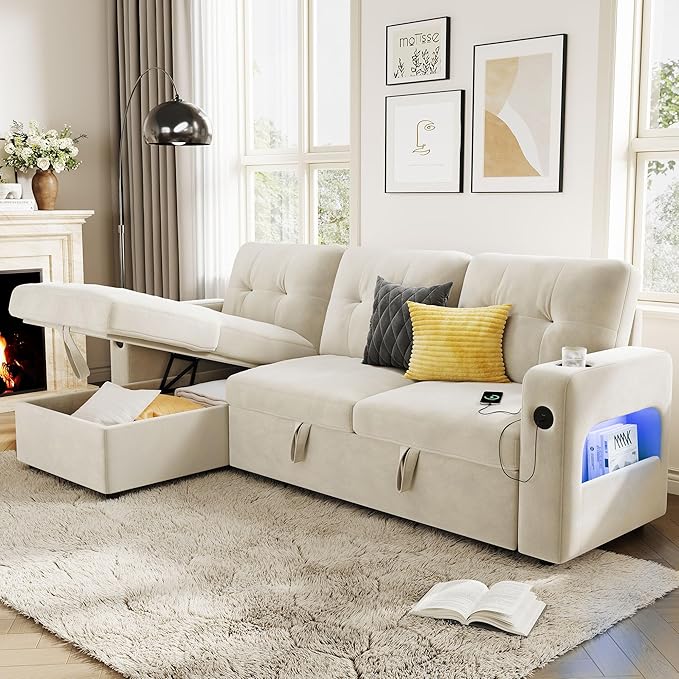 GarveeHome 84 Inch Sleeper Sofa Couch, L-Shaped Couches, Convertible Pull Out