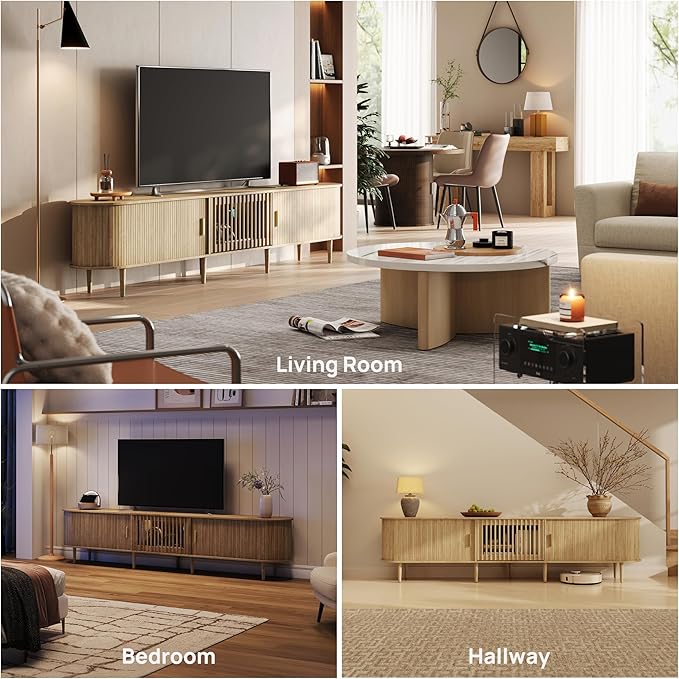 94.5" Fluted Mid Century Modern TV Stand