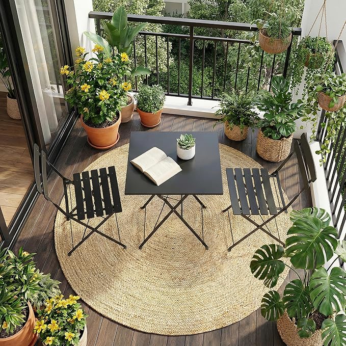 GarveeLife 3 Piece Patio Bistro Set, Folding Patio Bistro Table and Chairs Set