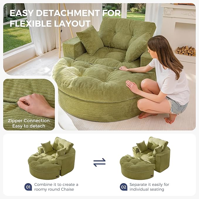 MAXYOYO Oversized Round Chaise Lounge Sofa, Upholstered Lounge Chair