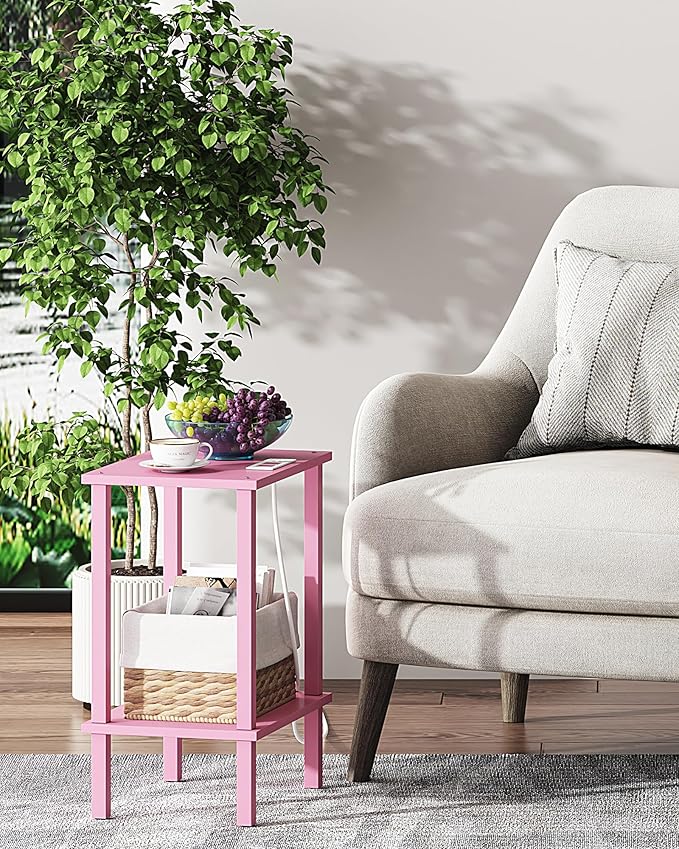 TUTOTAK End Table with Charging Station, Small Side Table with Outlets