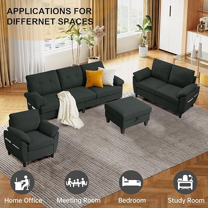84" Convertible Sectional Sofa Set, 3 Seat L Shaped Couch