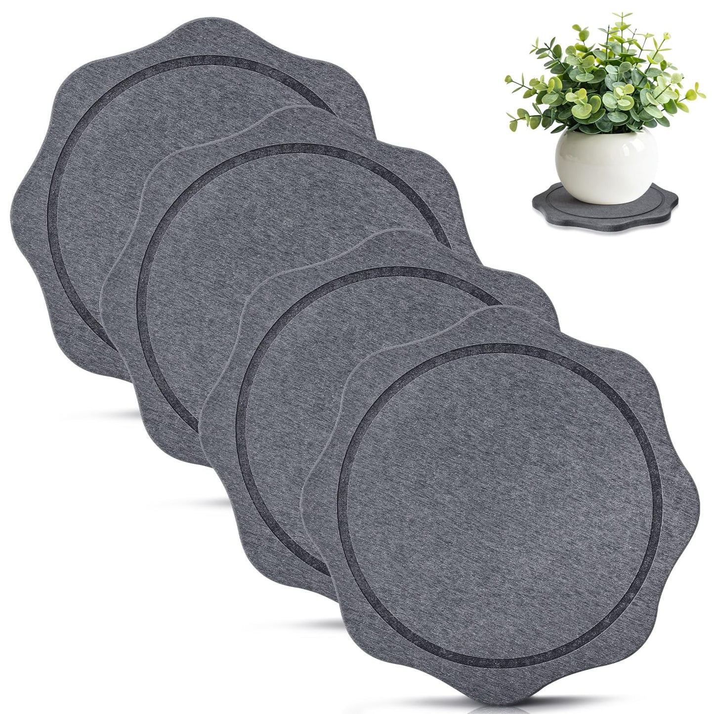 BAISHUN Plant Saucer for Indoors, 4PCS Flower Pot Saucers Plant Trays for Pots Instant Dry Diatomite Water-Catching Trays for Indoor Plants Drip Trays Keeping Counter and Floors Dry and Clean