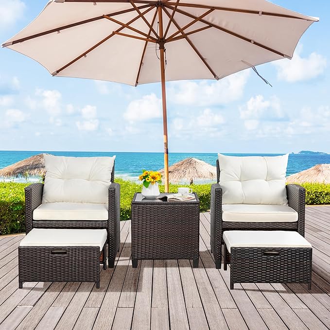 Vongrasig Patio Chair with Ottoman, 5 Pieces Patio Furniture Set Small Balcony