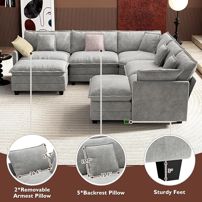 Ihanherry 114" V-Shaped Modern Sofa Modular Sectional Cloud Couch