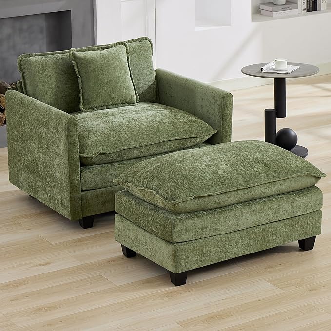35‘’ Modern Chenille Cloud Sofa Ottoman, Rectangle Ottoman