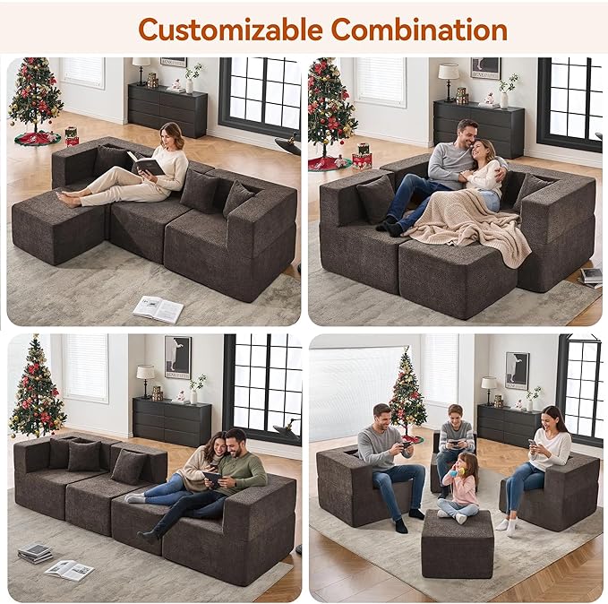 MONVANE 103'' Modular Sectional Sofa, Comfy Teddy Velvet Cloud Couch