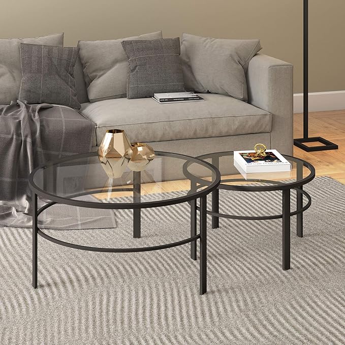Henn&Hart Round Nested Coffee Table in Blackened Bronze, Coffee Table coffee