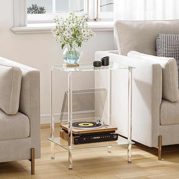 Tempered Glass Side Tables Set of 2 Acrylic End Table
