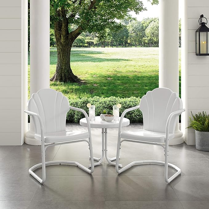 Crosley Furniture Tulip 3-Piece Outdoor Chair and Side Table Set, Retro Metal